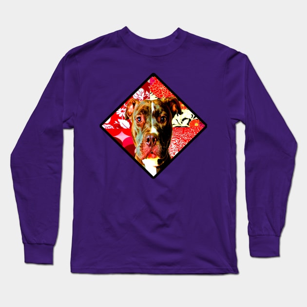 Regal Red Floral PitBull Long Sleeve T-Shirt by artbyomega